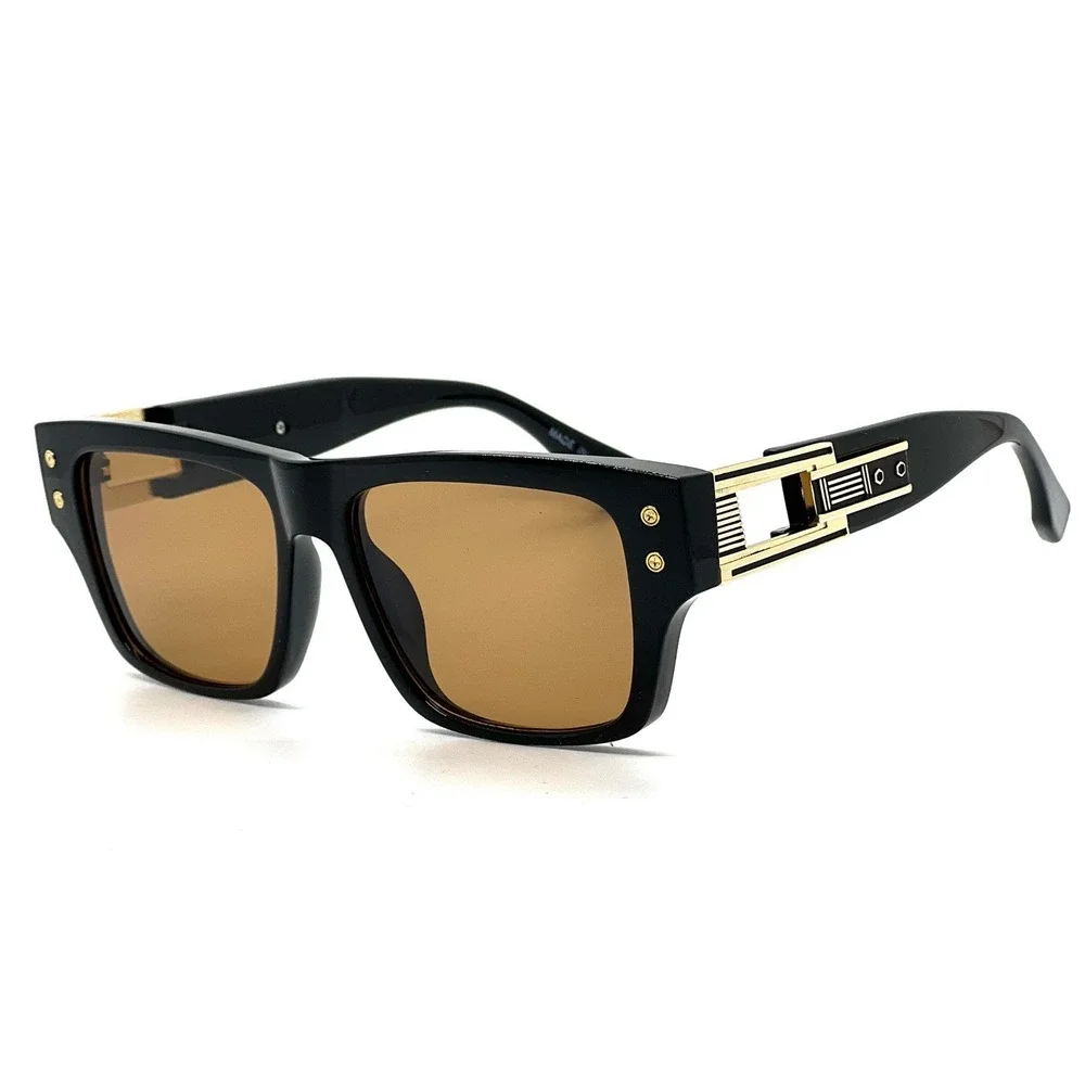 Sunglasses Black Frame Gold Accents Brown Lens Driving Beach Style Aviator Gafas